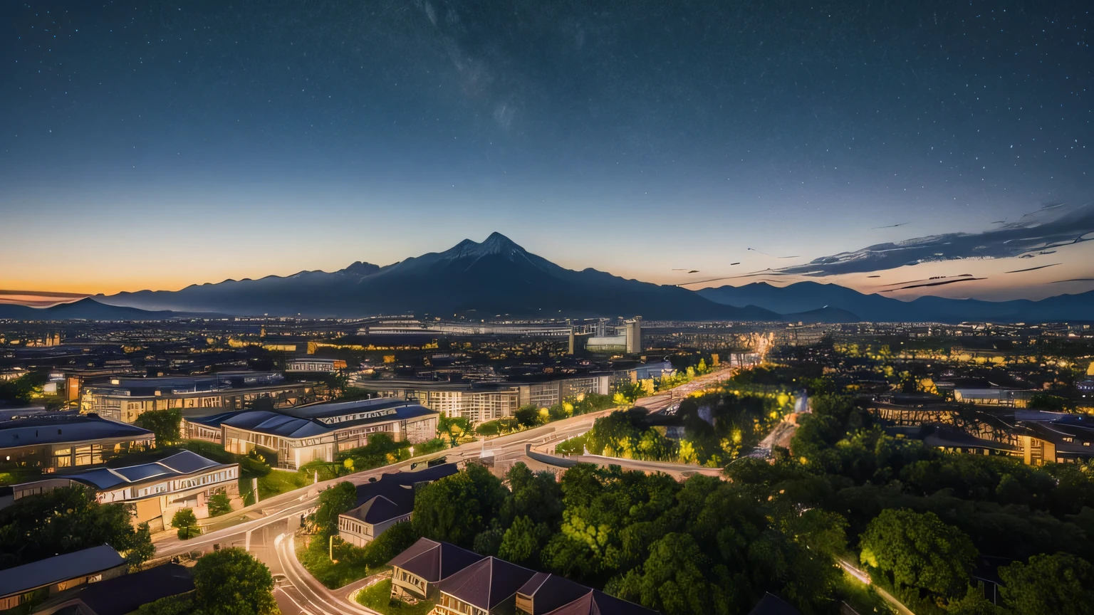 (highest quality, 8k, masterpiece: 1.3, Super detailed), Realistic, Night view, Shining Star, Flowering Hill at Night, isekai, Lonely village, Lush greenery, Distant mountain ranges, Low exposure