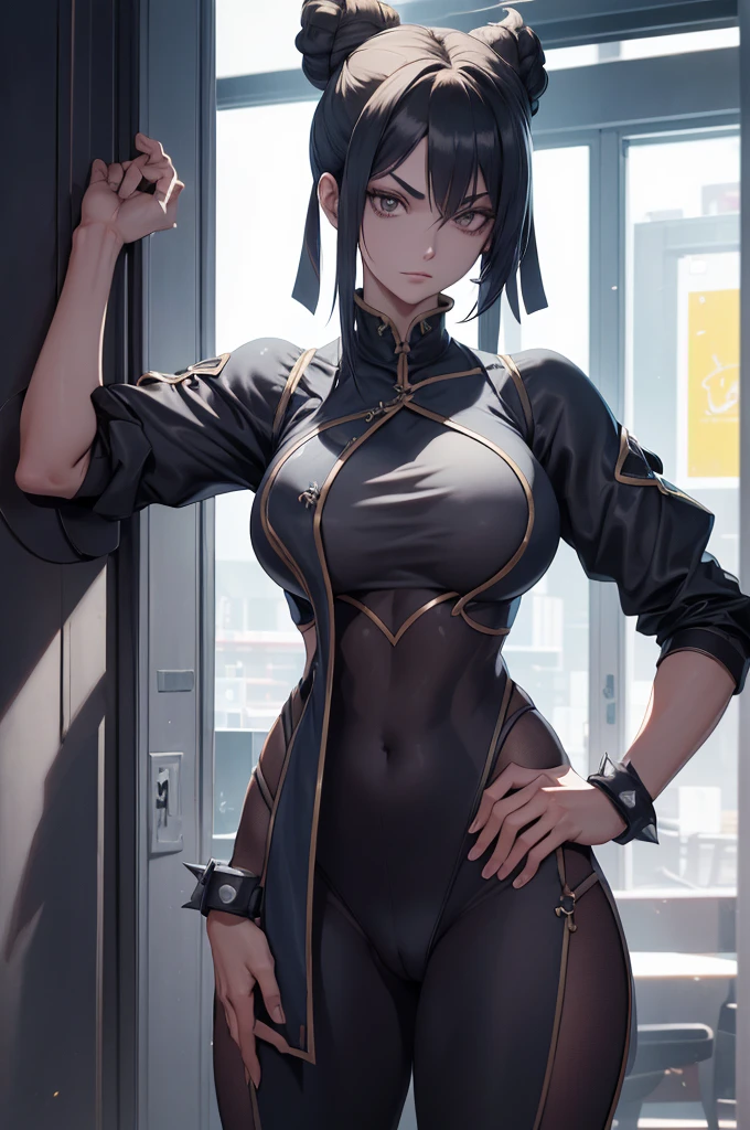 Obra de arte, melhor qualidade, agrias, gray sweater, collant preto, standing, olhando para o espectador, juri han,belas coxas,roupa azul,olhar penetrante,evil look,oculos no rosto,melhor qualidade,best quality,looking at viewer
