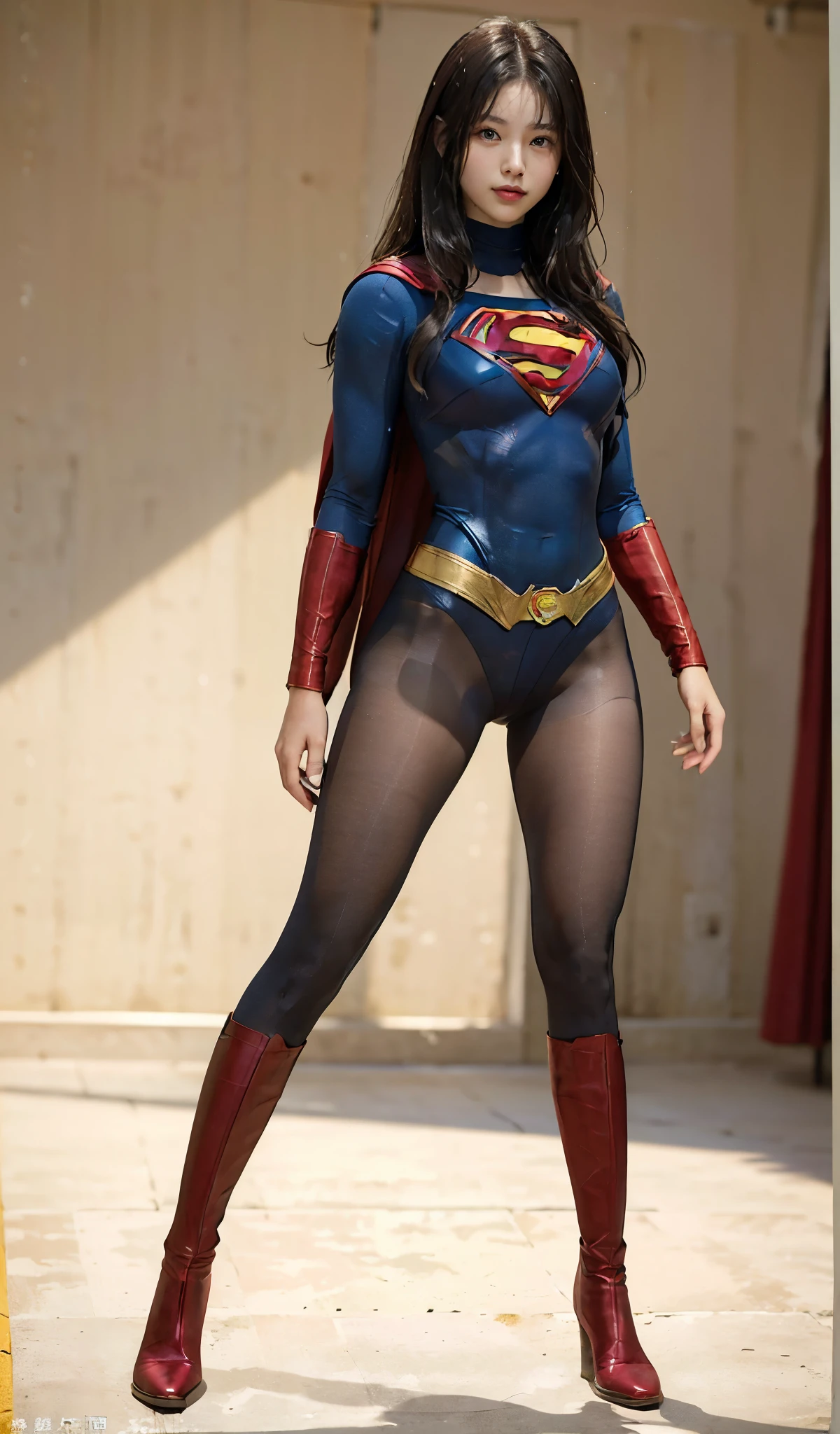 No background、(((Beautiful legs in black tights.)))、(((Legally express the beauty of your smile)))、((((Make the most of your original images)))、(((ボディにフィットしたSupergirl Costume)))、(((Supergirl Costume)))、(((Beautiful Hair)))、(((suffering)))、(((Please wear black tights....、Wear red boots)))、((Best image quality、8k))、((highest quality、8k、masterpiece:1.3))、(((Preserve background )))、Sharp focus:1.2、Beautiful woman with perfect figure:1.4、Slim Abs:1.2、Wet body:1.5、Highly detailed face and skin texture、8k