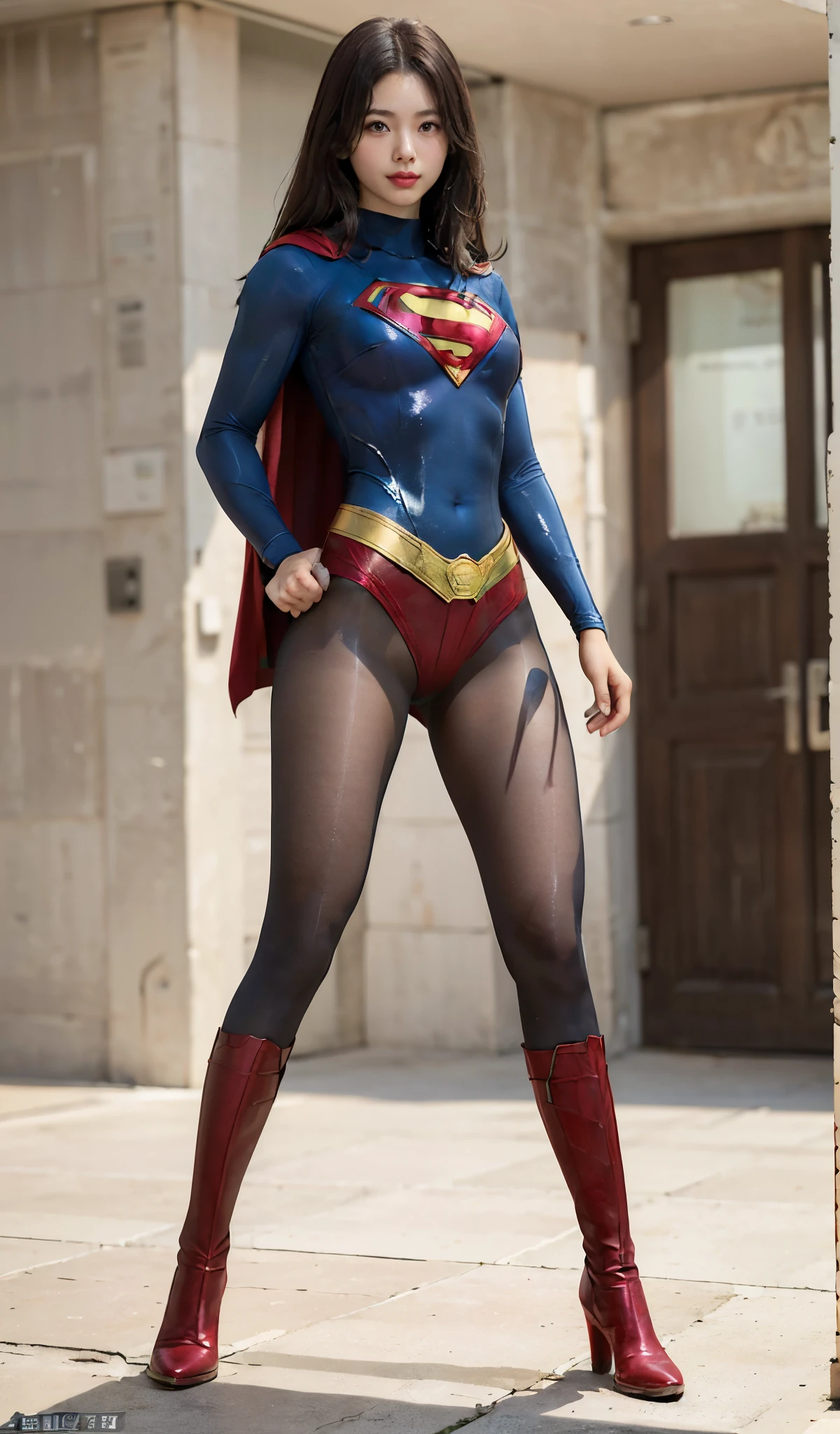 No background、(((Beautiful legs in black tights.)))、(((Legally express the beauty of your smile)))、((((Make the most of your original images)))、(((ボディにフィットしたSupergirl Costume)))、(((Supergirl Costume)))、(((Beautiful Hair)))、(((suffering)))、(((Please wear black tights....、Wear red boots)))、((Best image quality、8k))、((highest quality、8k、masterpiece:1.3))、(((Preserve background )))、Sharp focus:1.2、Beautiful woman with perfect figure:1.4、Slim Abs:1.2、Wet body:1.5、Highly detailed face and skin texture、8k