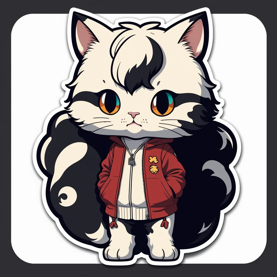 Sticker Style, Anime Style, Chibi, 1 cat, Cute cow avatar, Fantasy Background