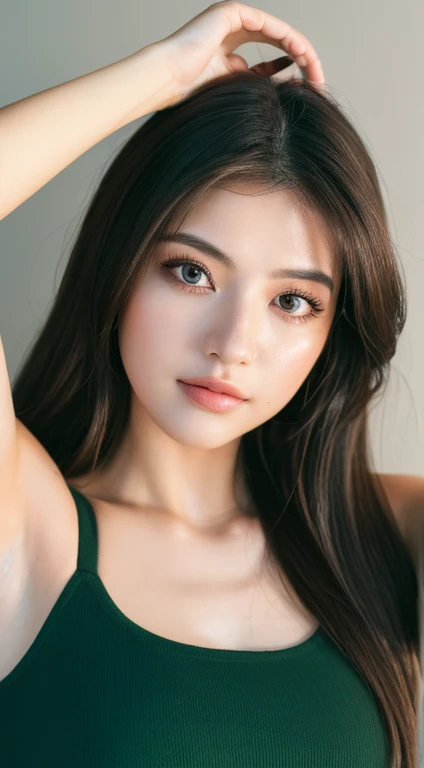 ((highest quality, 8k, masterpiece :1.3)), One girl, Japanese, Long Hair, Oversized tank top :1.2, Highly detailed face, Fine grain, double eyelid, Underarm