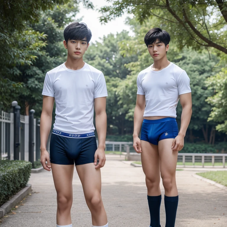 teenagers , young , light-skin , wearing an dark blue sexy underwear, tmasterpiece,k hd,the feet,black long socks,The barefoot , blue colour , handsome and cute , extreme cute boy , white skin , dark blue underwear boxers shorts , extremely tall and cute boy ,oppa model , handsome model , full body , dark blue boxers underwears short shorts , black socks , white light-skin , Chinese model , young boy , white skin , handsome and extremely cute , blue boxers underwear shorts , long black socks , handsome model , at the park , outdoor , model oppa , long legs , jogging , people around , high knee black socks ,black long socks , stand up , extremely tall , extremely high , blue underwears , blue sports underwear , long black socks , clean and white legs , Chinese model , extremely long legs , clean and white thigh , heavy bulge , kid face , baby face , wearing t-shirt , blue underwears boxers , light and white skin , Chinese model , strike a pose , sexy pose , horny boy , high knee black socks , long black socks , youth , detailed handsome chinese face , clean and white body , standing up , chinese cute face , size different , height different , more taller than other boy , height comparison