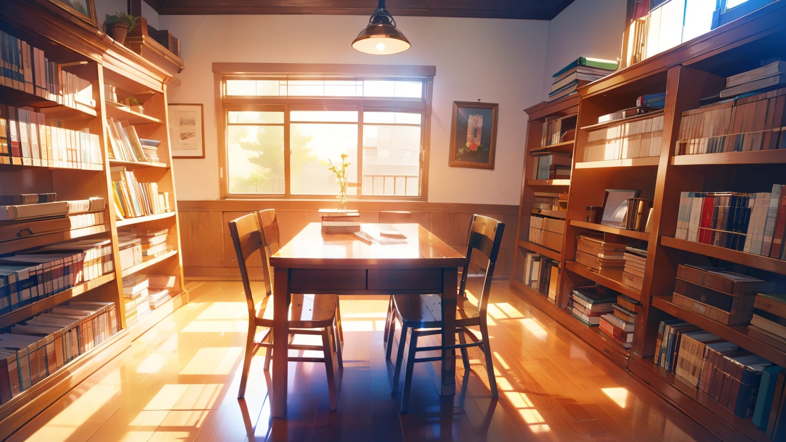 Atelier、There are many bookshelves、one desk、One Chair、Nobody is here