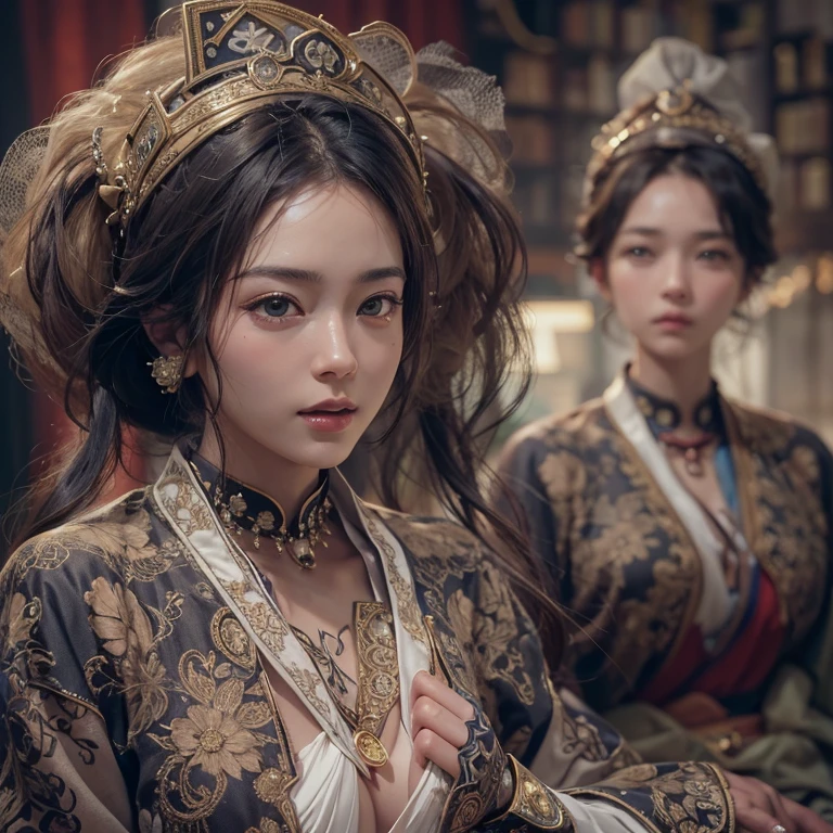 Ride an Antique Bicycle on Baker Street 、Hair flow、 ((highest quality、masterpiece、8k、Best image quality、Ultra-high resolution、Award-winning works)、(Accurate anatomy:1.1)、(Look at me and smile:1.1)、Shining fair skin with Ultra-high resolution、The most detailed face、Ultra-high resolution detailed face、Ultra-high resolutionの髪の毛、(Ultra-high resolutionの煌めく瞳:1.1)、Beautiful face drawn in every detail、(Blurred Background:1.1)、Ancient Islamic clothing, Chest to chest, tattoo,