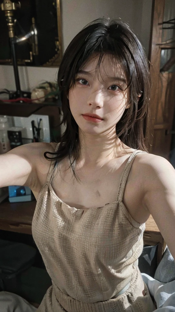 8K,Best quality, masterpiece, ultra high res, (photorealistic:1.4), raw photo, (Authentic skin texture:1.3), (film grain:1.3), (selfie angle),1girl,beautiful detailed eyes and face,masterpiece, best quality,close-up,upper bod, 