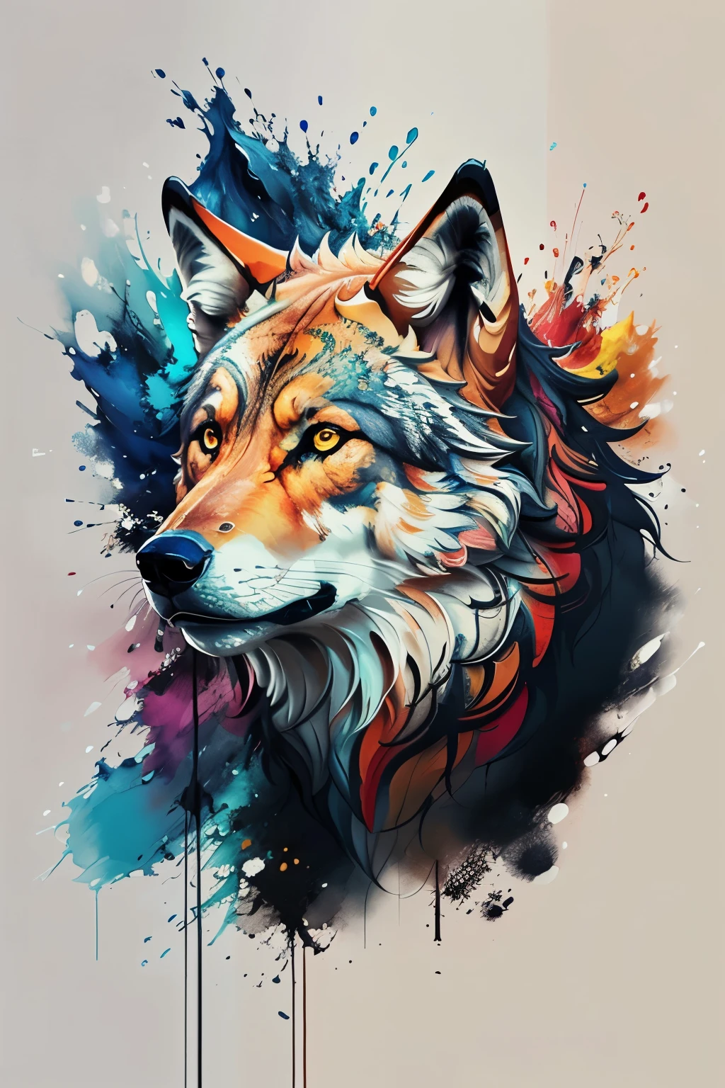 An image featuring a unique and artistic representation of varied animals, with an abstract and colorful depiction of popular creatures such as wolves. Vibrant splashes of color and bold brush strokes bring these animals to life, creating a dynamic and captivating composition that appeals to both animal lovers and enthusiasts of contemporary art. The high-quality, 8K Ultra HD image showcases the artist's masterful brushwork and attention to detail, making it a true masterpiece and a stunning addition to any art collection.