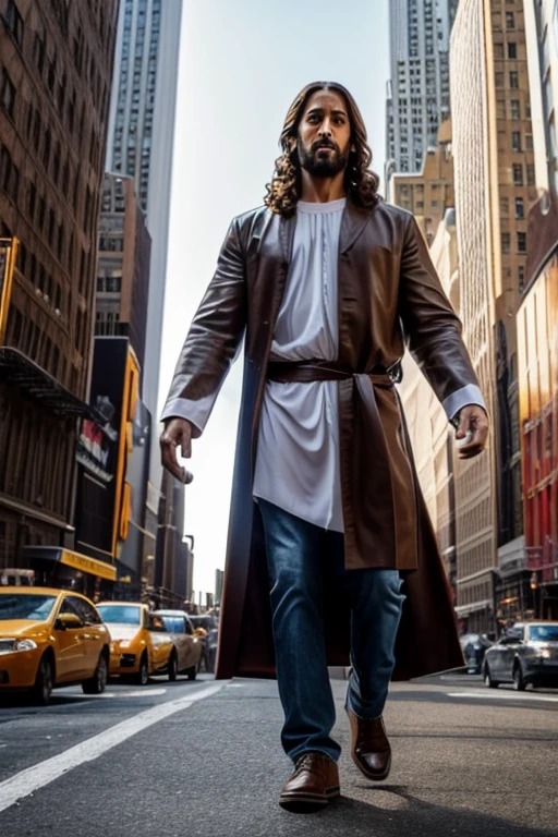 Create picture of jesus that he walk in new York