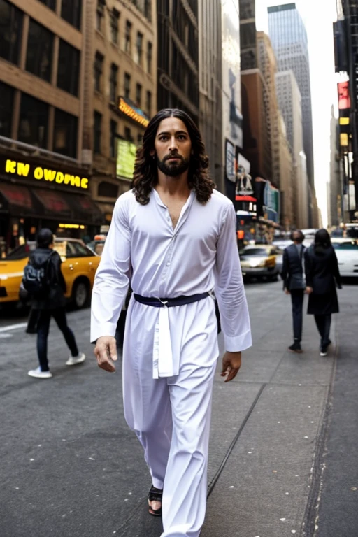 Create picture of jesus that he walk in new York