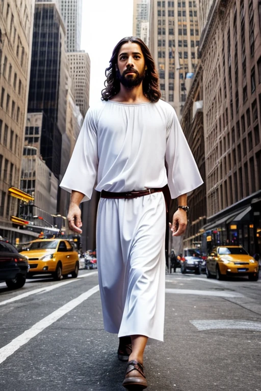 Create picture of jesus that he walk in new York