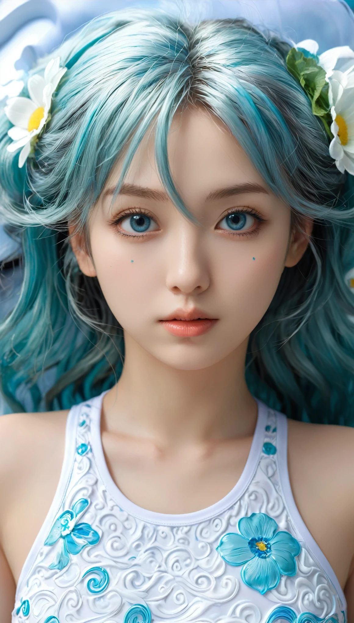 (masterpiece), (best quality), Very detailed, HDR, 1 Girl, Focus only, Skin dentition,Sports Bra，shorts，Romper， Perfect face, Facial swelling, Pretty Face, big eyes, Puffy eyes, Perfect eyes, eyelash，Hatsune Miku，Very detailed face，