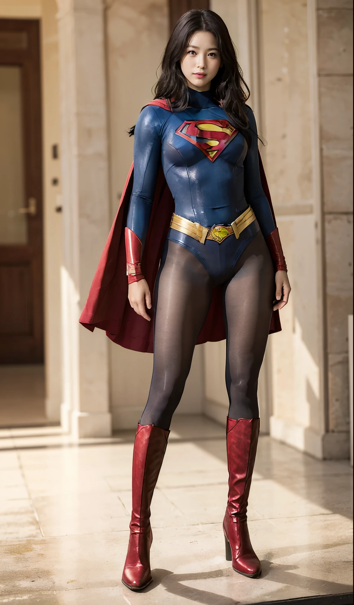 No background、(((Beautiful legs in black tights.)))、(((Legally express the beauty of your smile)))、((((Make the most of your original images)))、(((Body-fitting Supergirl costume)))、(((Supergirl Costume)))、(((Beautiful Hair)))、(((suffering)))、(((Please wear black tights....、Wear red boots)))、((Best image quality、8k))、((highest quality、8k、masterpiece:1.3))、(((Preserve background )))、Sharp focus:1.2、Beautiful woman with perfect figure:1.4、Slim Abs:1.2、Wet body:1.5、Highly detailed face and skin texture、8k