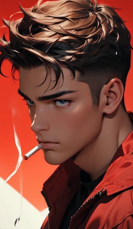 1boy,red background,absurdres,masterpiece,highres,intricately detailed,a Sigma male,sexy,muscular,strutting outdoors,gorgeous eyes,detailed face,pouring rain,outdoors,global illumination,subsurface scattering, drinking cigarette 