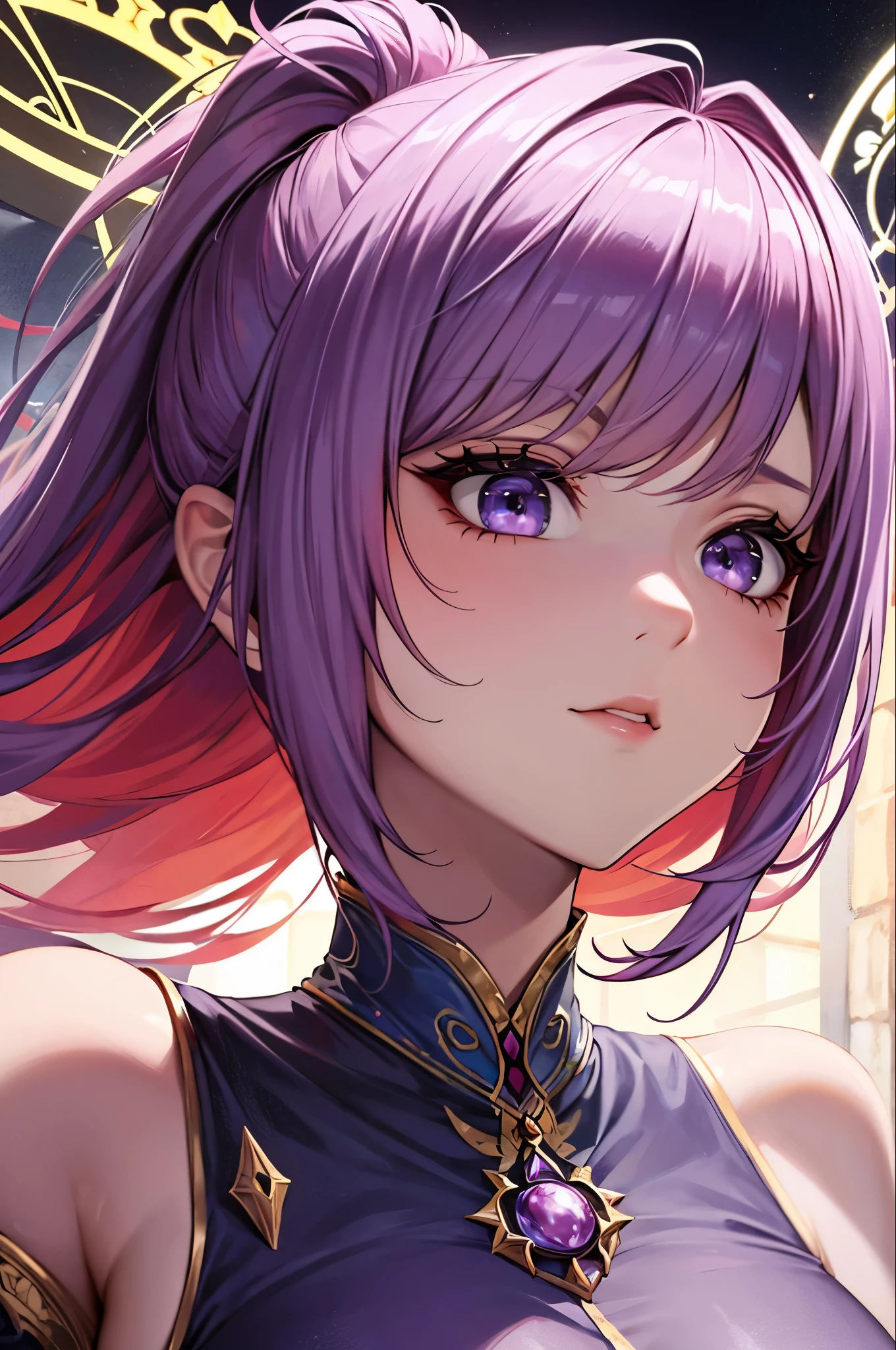 Zerg Queen Beautiful Girl: Ranlinger, 18 years old, Messy Hair, oil, 美しいPerfect Face, Soft Skin、Perfect Face, Add light purple and purple, Add Light Red, Intricate details, Splash screen, 8K resolution, masterpiece, Cute Face, mysterious magic circle background