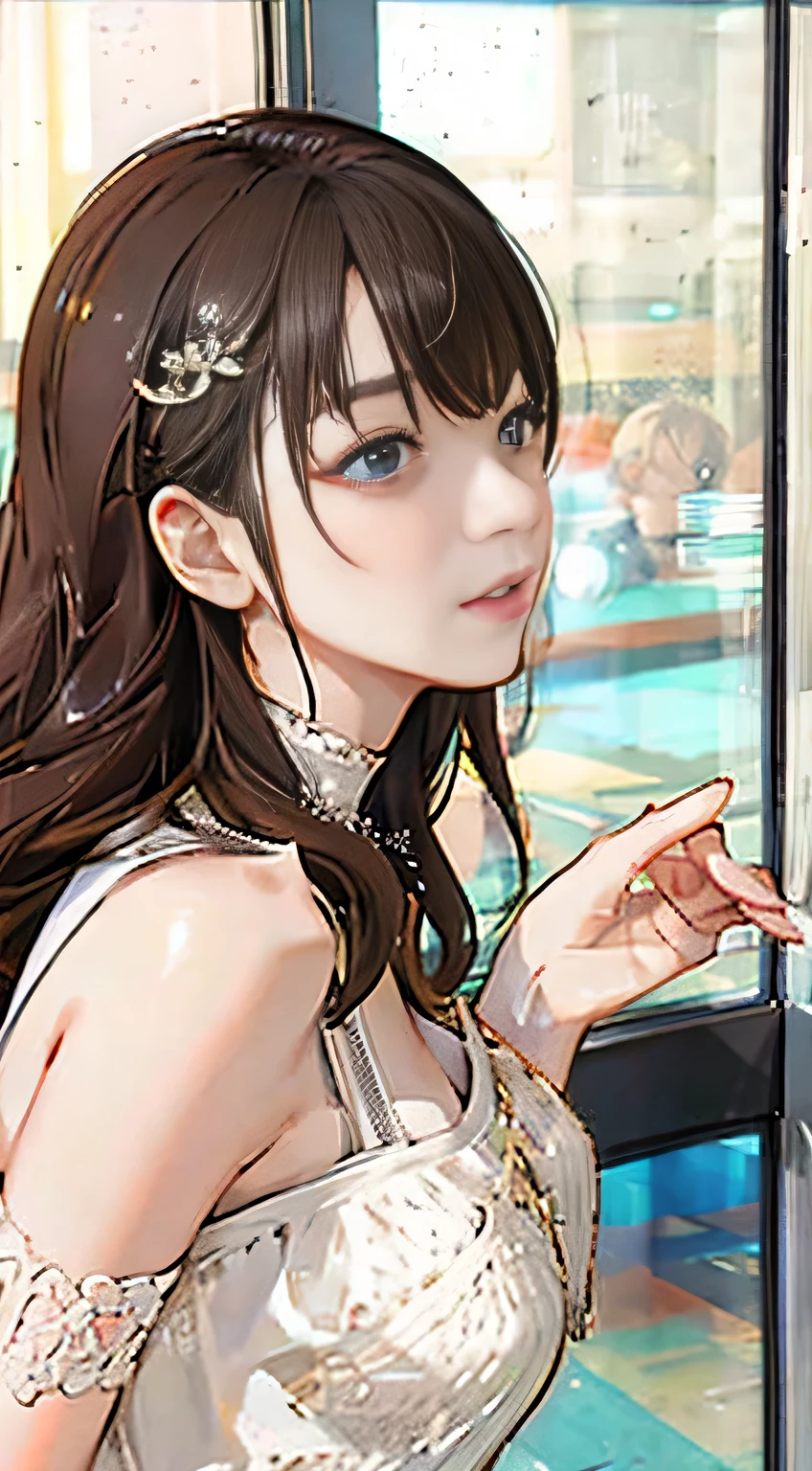 highest quality, masterpiece, One woman、 whole body, Very delicate and beautiful woman, 8K Wallpaper, Beautiful fine details, Beautiful sparkle, Cinematic lighting、27 years old、Idol、sexy、Colorful costumes、Red Line、Tall beauty、Sadistic