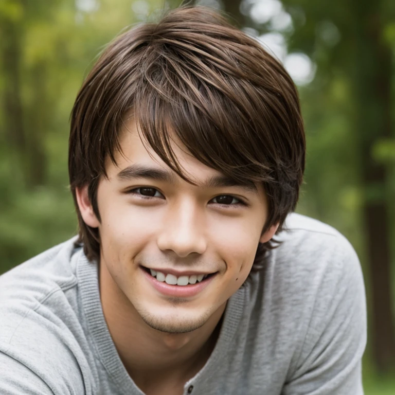 A young man, brown hair, calm smile