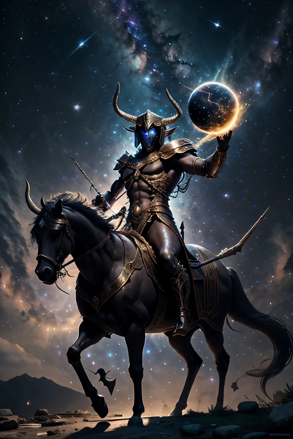 The appearance of Sagittarius:Centaur drawing bow、Expressing strength and elegance。
• background:A night sky where the constellations are clearly visible。
• Decoration:Greek mythology-inspired decoration(example:Ancient Greek costumes and equipment)