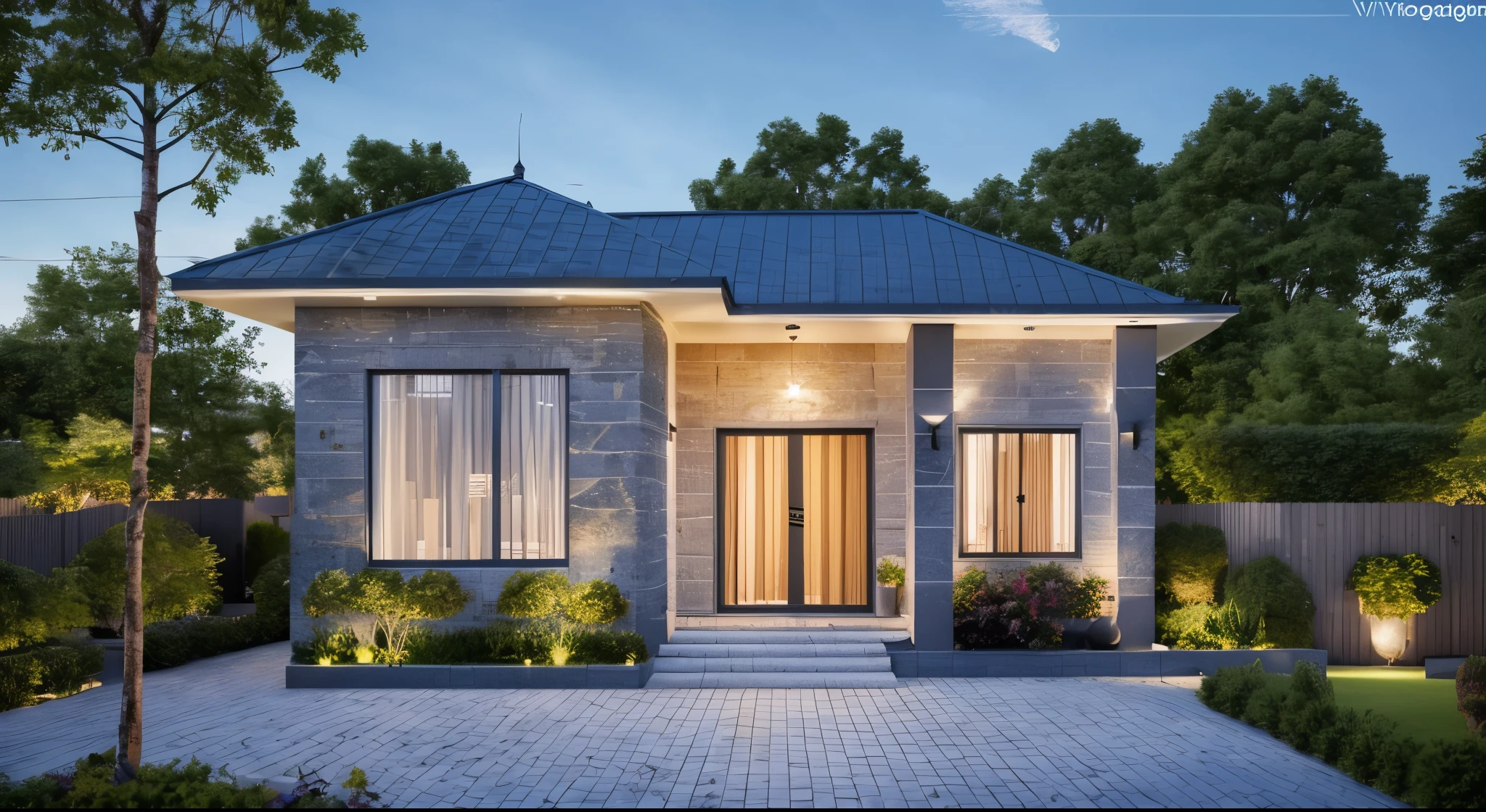 (Villa in city ,close houses and trees), slope_roof , tile_roof ,daylight ( best quality) ((high solution)) ,(( photo realistic)) ,warm light,  soft lighting, warm atmosphere,high Resolution, hyper detailed,4k ,vray render, octane render, hyper realistic, photography expert ,exterior design , professional photography, exterior photography,wide-angle shot , ultra detail , high Resolution , full frame, full body