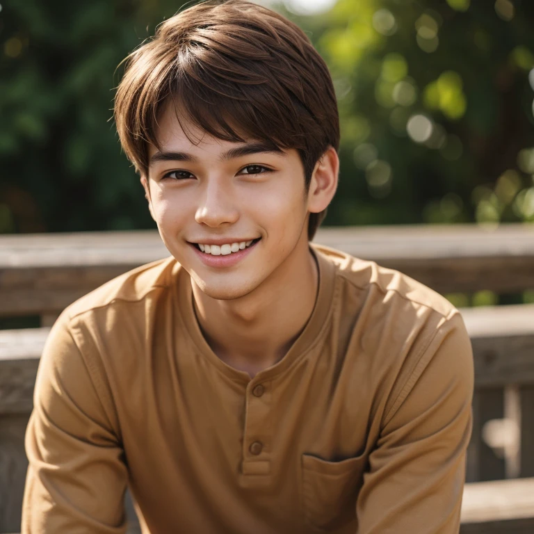 A young man, brown hair, calm smile