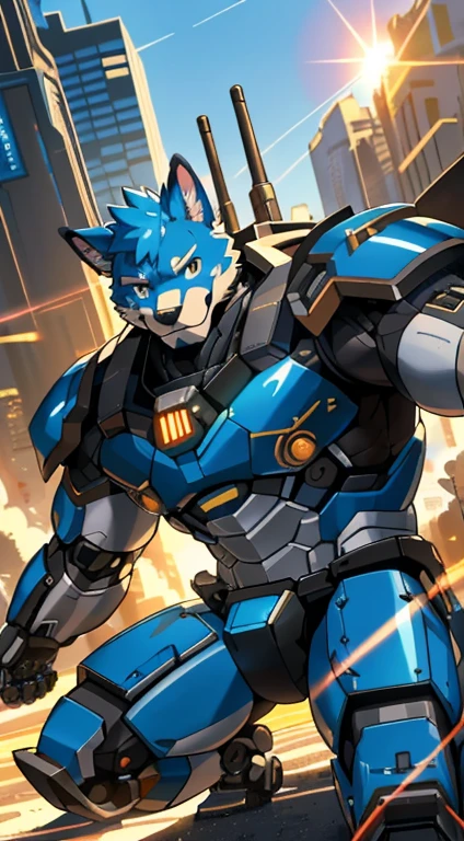 High resolution, Top quality, best quality, Paid rewards available, High-quality illustrations, An unrivalled masterpiece(War films)(Furry personification:1.7)Giant, Cyberpunk Anime Art, Boy in mecha cyber armor, absurd(Very detailed beautiful face and eyes)Perfect anatomical structure, Express, Caustic lines, Dynamic Lighting, lens flare, Deep Shadows, Various postures, Dynamic Angle,