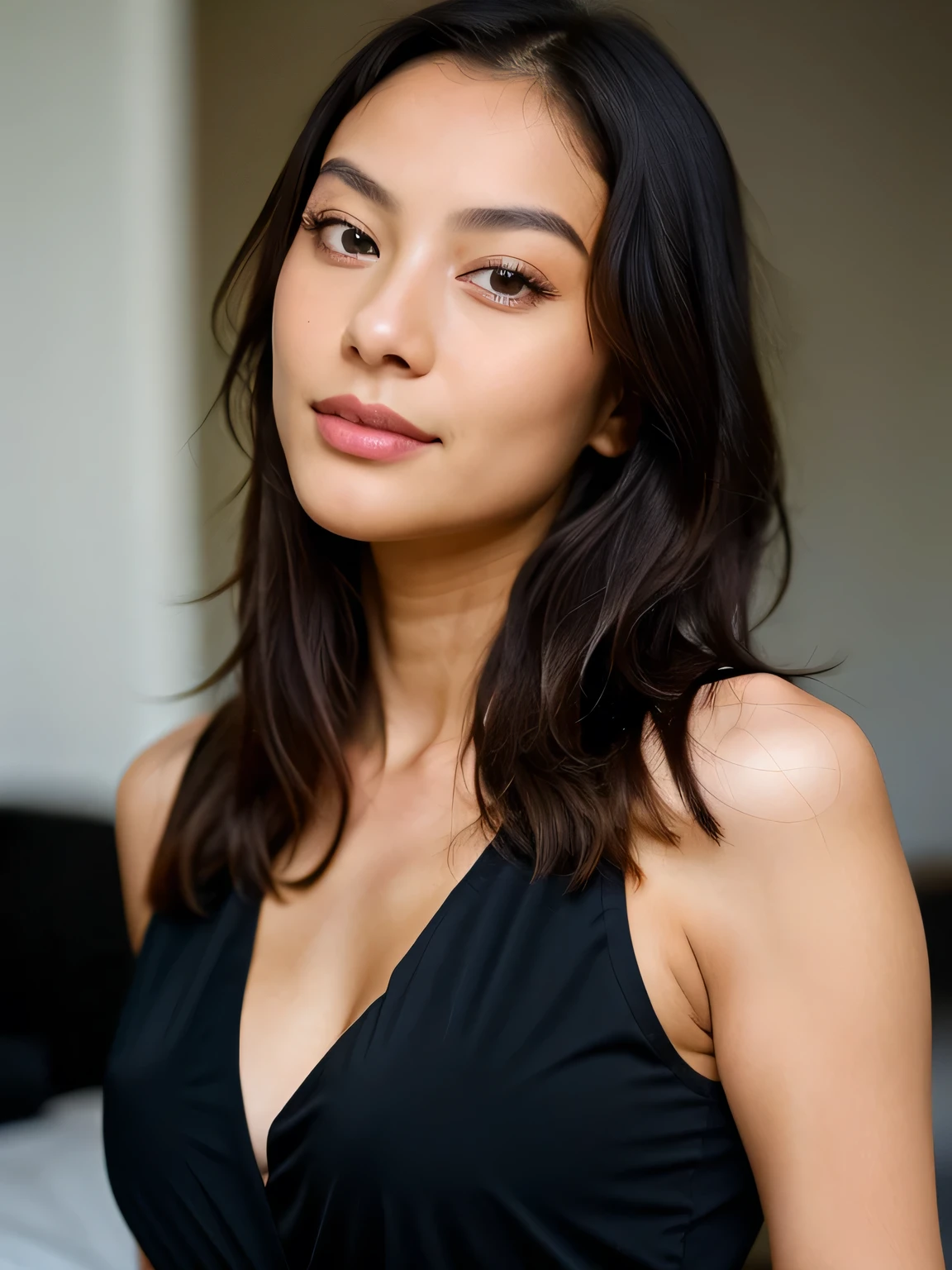 beautiful chinese woman, very detailed, 25 years, innocent face, long hair, natural wavy, black eyes, super model face, childish face, beautiful face, thin nose, thin face, see-through blouse with no bra, big breast , upper body shot,,, high resolution, masterpiece, best quality, intricate details, highly detailed, sharp focus, detailed skin, realistic skin texture, texture, detailed eyes, professional, 4k, charming smile, shot on Canon, 85mm, shallow depth of field, kodak vision color, perfect fit body, extremely detailed, foto_\(ultra\), photorealistic, realistic, post-processing, maximum detail, roughness, real life, ultra realistic, photorealism, photography, 8k uhd, photography