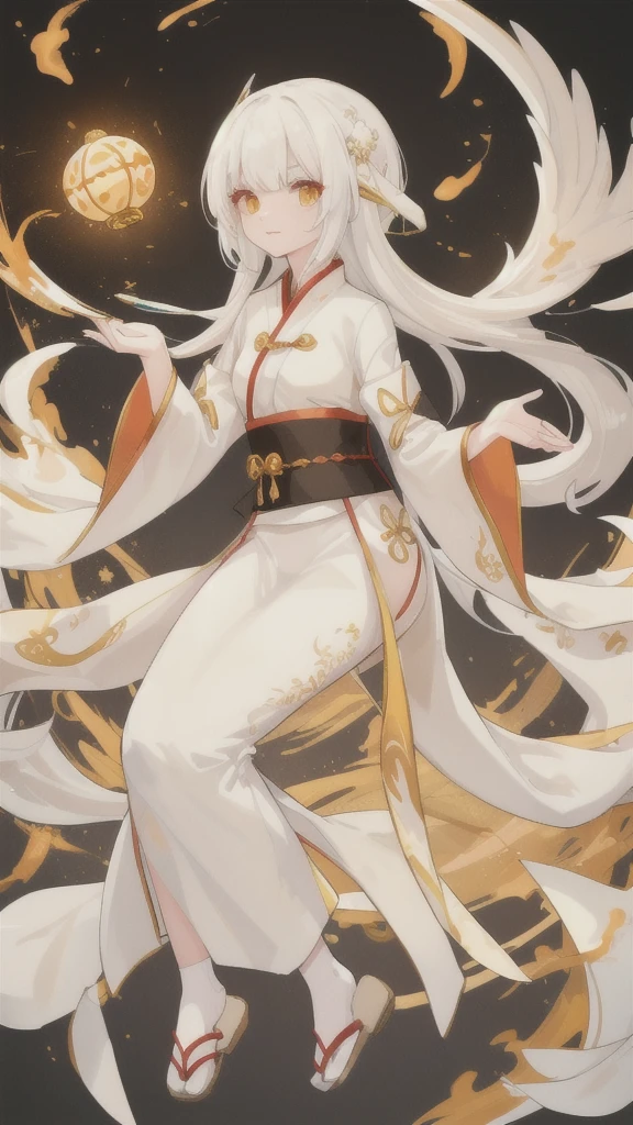 white oriental dragon,Golden Eyes,White Hanfu decorated with amber