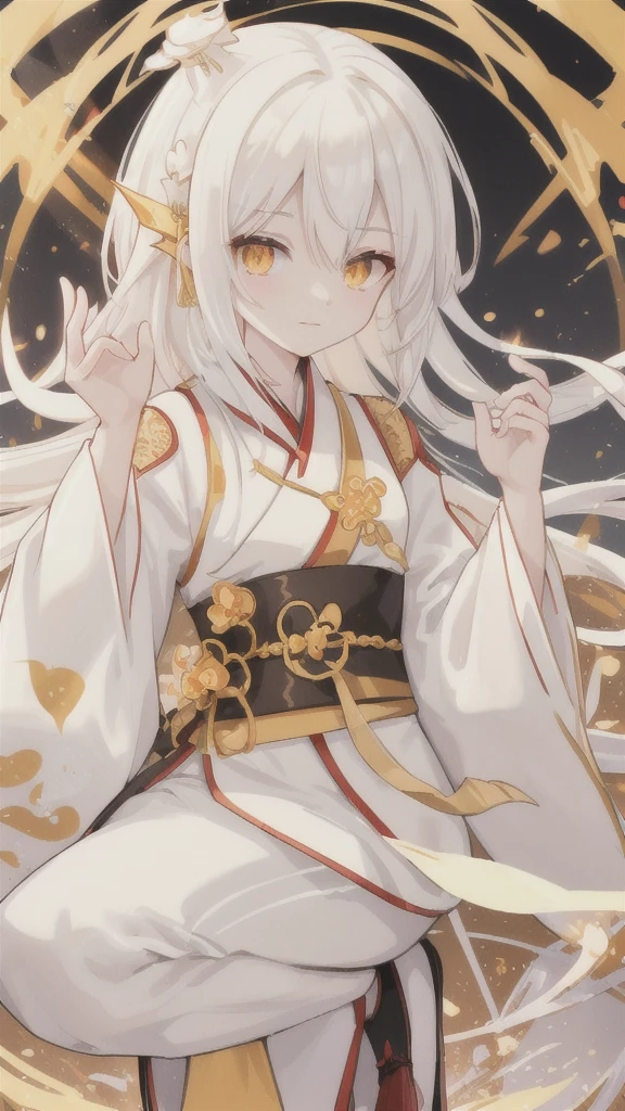 white oriental dragon,Golden Eyes,White Hanfu decorated with amber