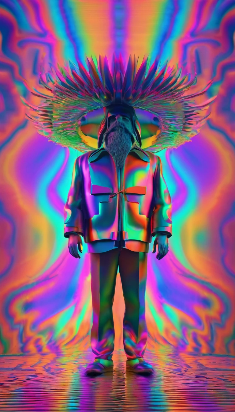 schizophrenia man portrays. Flat 3d digital art. Volumetric iridescent. Psychedelic aesthetics