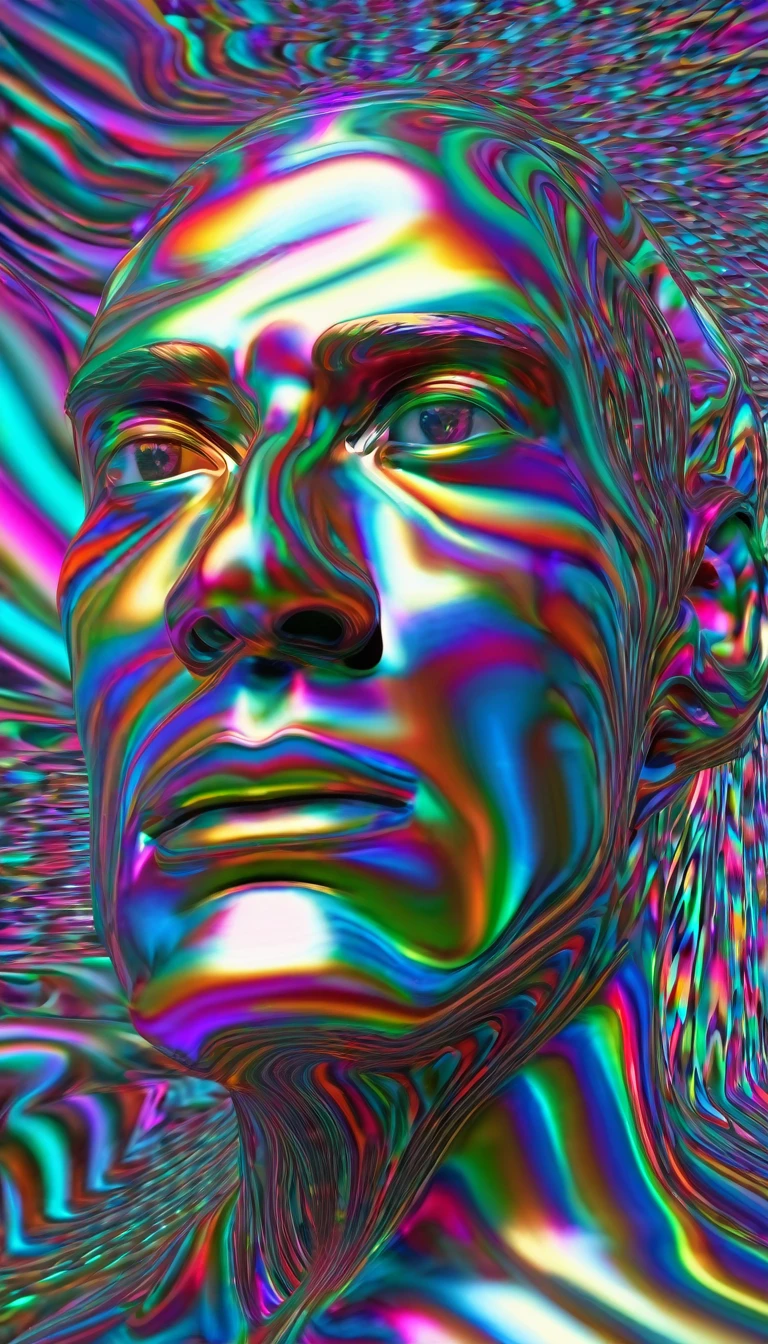 schizophrenia man portrays. Flat 3d digital art. Volumetric iridescent. Psychedelic aesthetics