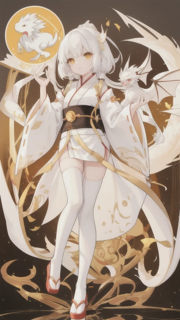 white oriental dragon,Golden Eyes,White Hanfu decorated with amber,white stockings,palace