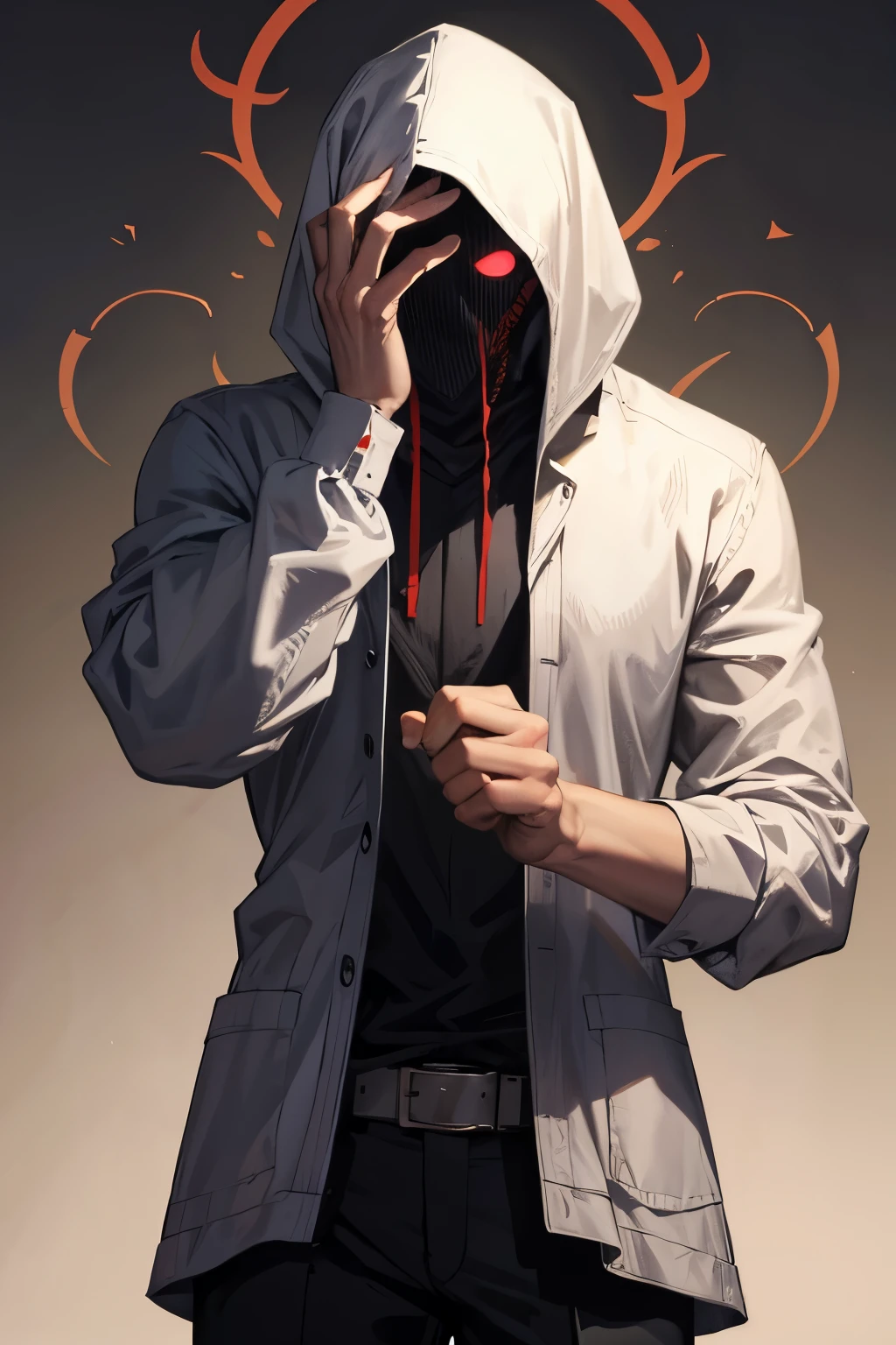 Scary man covering his face