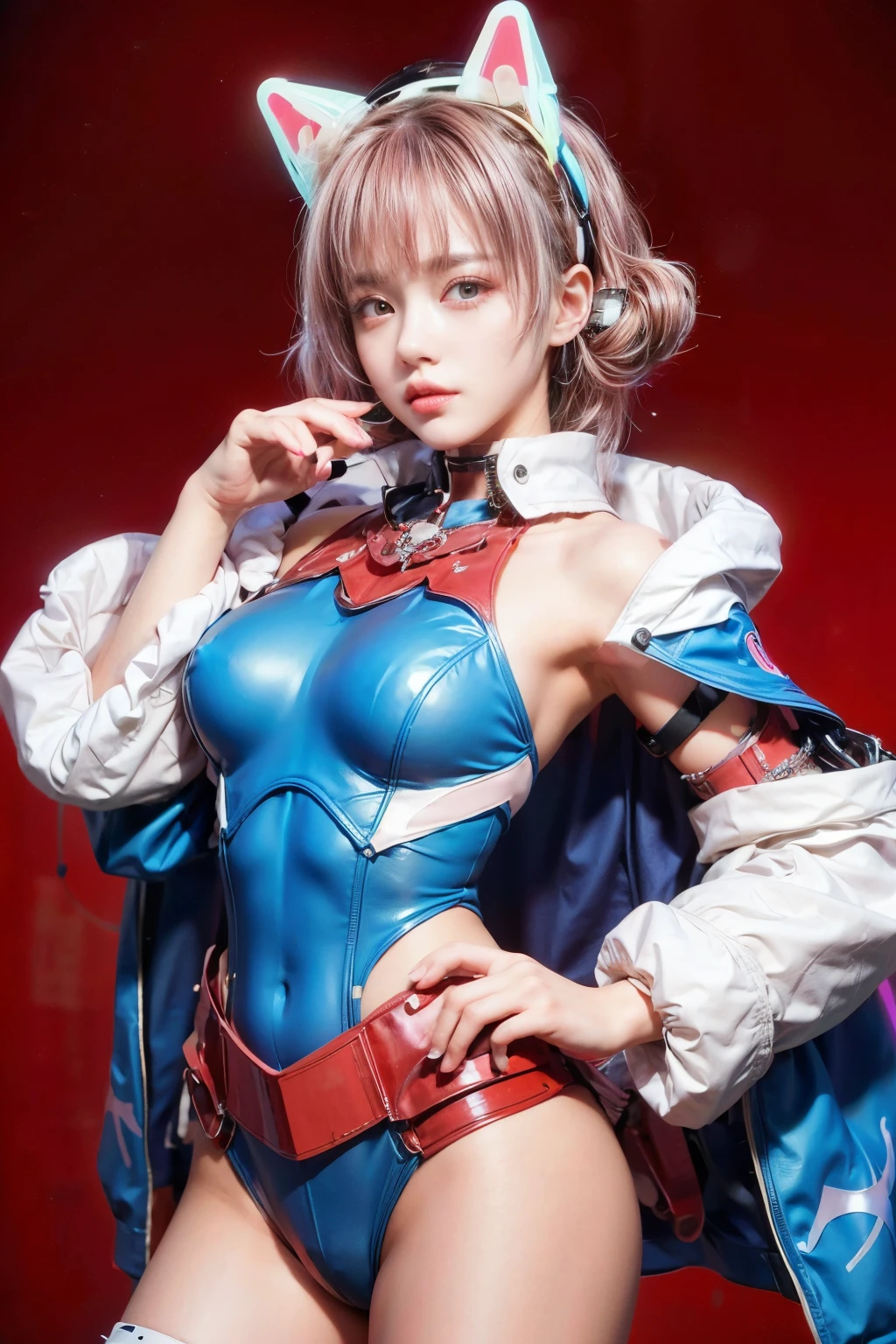 masterpiece, of the highest quality, Best Quality, Official art, Beautiful and aesthetic:1.2),(1girl in:1.4),Full body,([Pink|Blue] hair:1.5),ighly detailed,(Fractal Art:1.3),(Colorful:1.5),highest details,(Mechanical modification:1.3),(corrected:1.2),Maiden,(A complex mechanical conduit is inserted into the back:1.5),catheter,(Neon background:1.4),(Neon City:1.75),Night,Large breasts,(Gothic_ta:1.2),high-heels,(:0.75),makeup,blush,(Cyberpunk:1.4),((Looking at Viewer)), Nikon D850 Film Stock Photography 4 Kodak Portra 400 Camera F1.6 lens rich colors hyper realistic lifelike texture dramatic lighting unrealengine trending on artstation cinestill 800,