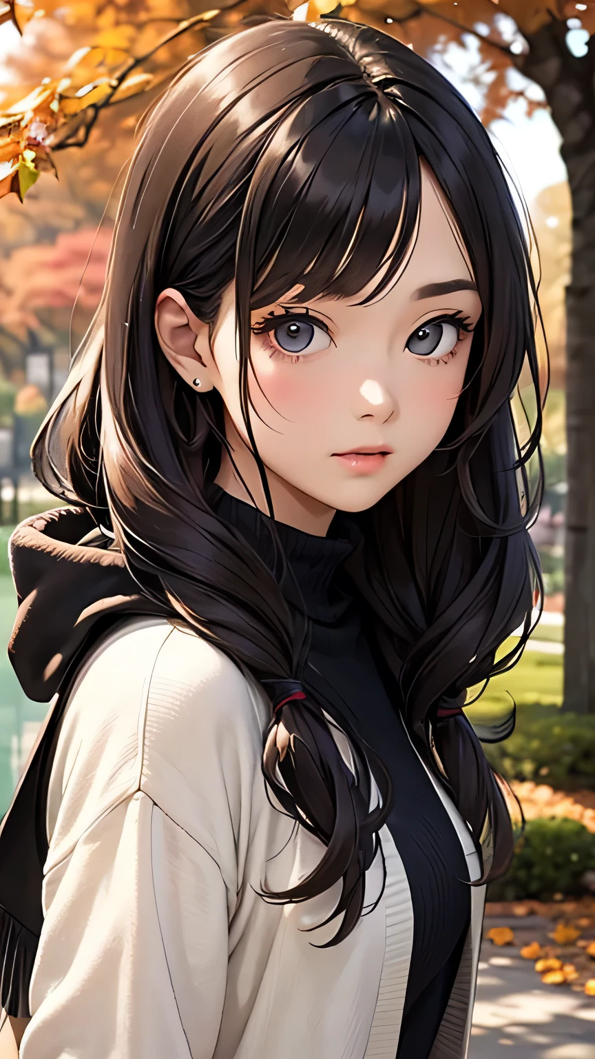highest quality、High resolution、Detailed Background、(Beautiful face in every detail:1.4)、Anatomically correct、(Detailed facial expressions)、(Detailed eyes:1.2)、20 generation beauties、(Highly detailed face:1.4)、Brown Hair、Black Hair、Bobcut、Braided long hair、Wavy Hairstyle、well-groomed eyebrows、Cute Eye Makeup、Cute Lip Makeup、Autumn leaves around the Japanese garden and temple gate、Cute gestures、Fit on one screen、Calm atmosphere、

(A beautiful woman enjoying the beautiful autumn leaves and autumn scenery:1.5)、

Ueno Park：In a park with beautiful autumn leaves、We especially recommend the area around the pond and the iconic Tokyo Metropolitan Art Museum in Ueno.、
Meiji Jingu Gaien：This vast park features walking paths lined with ginkgo trees and beautiful autumn foliage.、
Jindaiji Temple：You can enjoy beautiful autumn foliage at this ancient temple located along the Tama River.、
generation々Tree Park：A vast park in the city center dotted with beautiful autumn foliage、
Inokashira Park：You can enjoy the autumn leaves at the pond and square in Inokashira Park.、

Choose a turtleneck sweater in a simple cof you wear a tailored jacket over it, you will have a mature look.、For your jacket, choose autumn colors or a checked pattern to make it more stylish.、Wide pants give a mature impression.、
Try pairing your dark-toned pants with a silk blouse or shirt.、
Wearing heeled boots will add a stylish touch to your outfit.、

Pleated skirts are an item that accentuates femininity.、
Balance out your autumn-colored skirt with a simple knit sweater.、For your feet, choose boots or pumps for a more elegant look.、

This knit dress with a warm autumn feel is perfect for grown-up women.、
Turtleneck and hooded designs、Wear boots or loafers on your feet.、
very beautiful