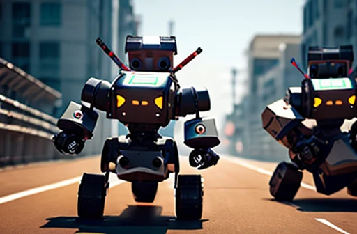 Knight-like robots race across the battlefield