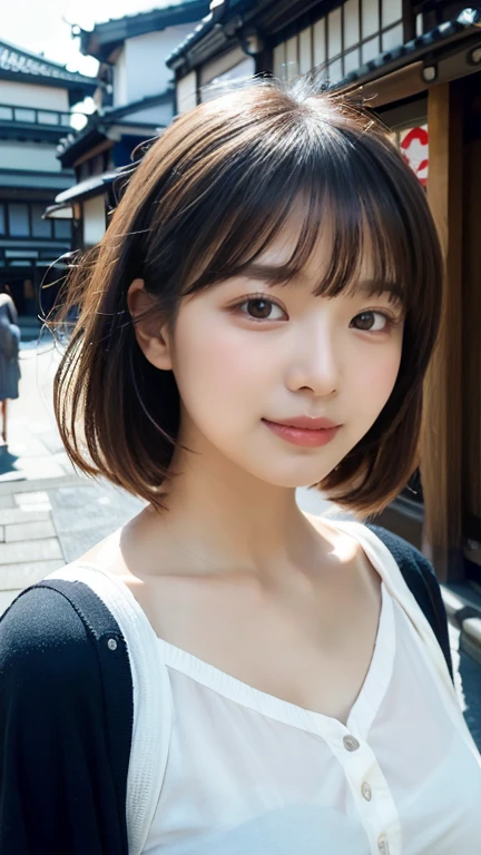 Professional Lighting,(Photorealistic:1.4), (Top image quality:1.0), (超A high resolution:1.0), 8k, Raw photography, (masterpiece:0.2), (Facing the children_v1:0.5)、(highest quality Detail:1.2)、Realistic、8K Ultra HD、High resolution、(1 girl:1.2)、Super detailed、High quality textures、Intricate details、detailed、Very detailed CG、High quality shadows、detailed Beautiful and delicate face、Beautiful details and a delicate eye、(Symmetrical eyes:1.2),Written boundary depth、Ray Tracing,1 girl, Japanese Girls,cute, Big Breasts, Japanese, Hair decorated with elegant and delicate hairpins, Gentle expression. (With the old streets of Kyoto in the background:1.4)、The soft light of a spring afternoon、Adding tranquility to the scene. Rendered in a Realistic style with great attention to detail, High resolution images.Sky Porn, Magic Hour, (Realistic:1.3), finely, quality, (Tabletop:1.2), (Realistic:1.2), (highest quality), (複雑なdetailed), dramatic, Ray Tracing, photograph, +roller