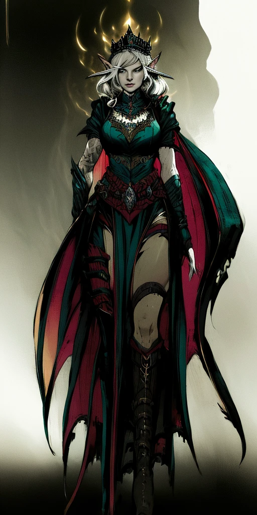 ((white background)) full body of a woman in a dress with a veil, feet together, standing feet together, military boots, beautiful fantasy maiden slave warrior, beautiful fantasy art portrait, fantasy Victorian art, medieval fantasy art, beautiful and elegant queen, portrait of queen of light, fantasy portrait art, gothic fantasy art, a beautiful fantasy empress, hands on hips, drow elf woman