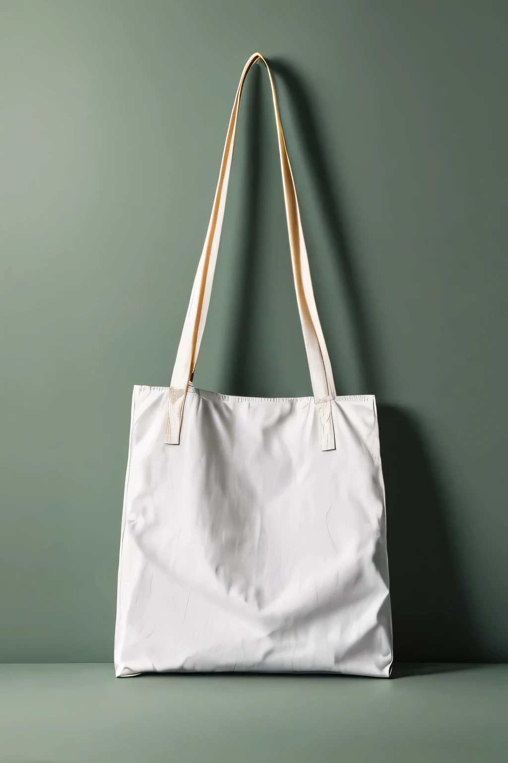 Help me generate an off-white canvas bag,Canvas bag as the main body,The canvas bag does not have any graphics or fonts,The background is green,best quality,HD,detail,Simplicity