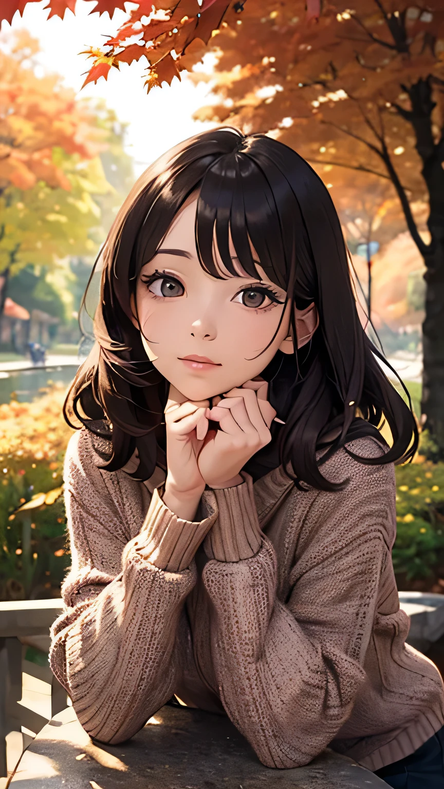 highest quality、High resolution、Detailed Background、(Beautiful face in every detail:1.4)、Anatomically correct、(Detailed facial expressions)、(Detailed eyes:1.2)、20 generation beauties、(Highly detailed face:1.4)、Brown Hair、Black Hair、Bobcut、Braided long hair、Wavy Hairstyle、well-groomed eyebrows、Cute Eye Makeup、Cute Lip Makeup、Autumn leaves around the Japanese garden and temple gate、Cute gestures、Fit on one screen、Calm atmosphere、

(A beautiful woman enjoying the beautiful autumn leaves and autumn scenery:1.5)、

Ueno Park：In a park with beautiful autumn leaves、We especially recommend the area around the pond and the iconic Tokyo Metropolitan Art Museum in Ueno.、
Meiji Jingu Gaien：This vast park features walking paths lined with ginkgo trees and beautiful autumn foliage.、
Jindaiji Temple：You can enjoy beautiful autumn foliage at this ancient temple located along the Tama River.、
generation々Tree Park：A vast park in the city center dotted with beautiful autumn foliage、
Inokashira Park：You can enjoy the autumn leaves at the pond and square in Inokashira Park.、

Choose a turtleneck sweater in a simple cof you wear a tailored jacket over it, you will have a mature look.、For your jacket, choose autumn colors or a checked pattern to make it more stylish.、Wide pants give a mature impression.、
Try pairing your dark-toned pants with a silk blouse or shirt.、
Wearing heeled boots will add a stylish touch to your outfit.、

Pleated skirts are an item that accentuates femininity.、
Balance out your autumn-colored skirt with a simple knit sweater.、For your feet, choose boots or pumps for a more elegant look.、

This knit dress with a warm autumn feel is perfect for grown-up women.、
Turtleneck and hooded designs、Wear boots or loafers on your feet.、
very beautiful