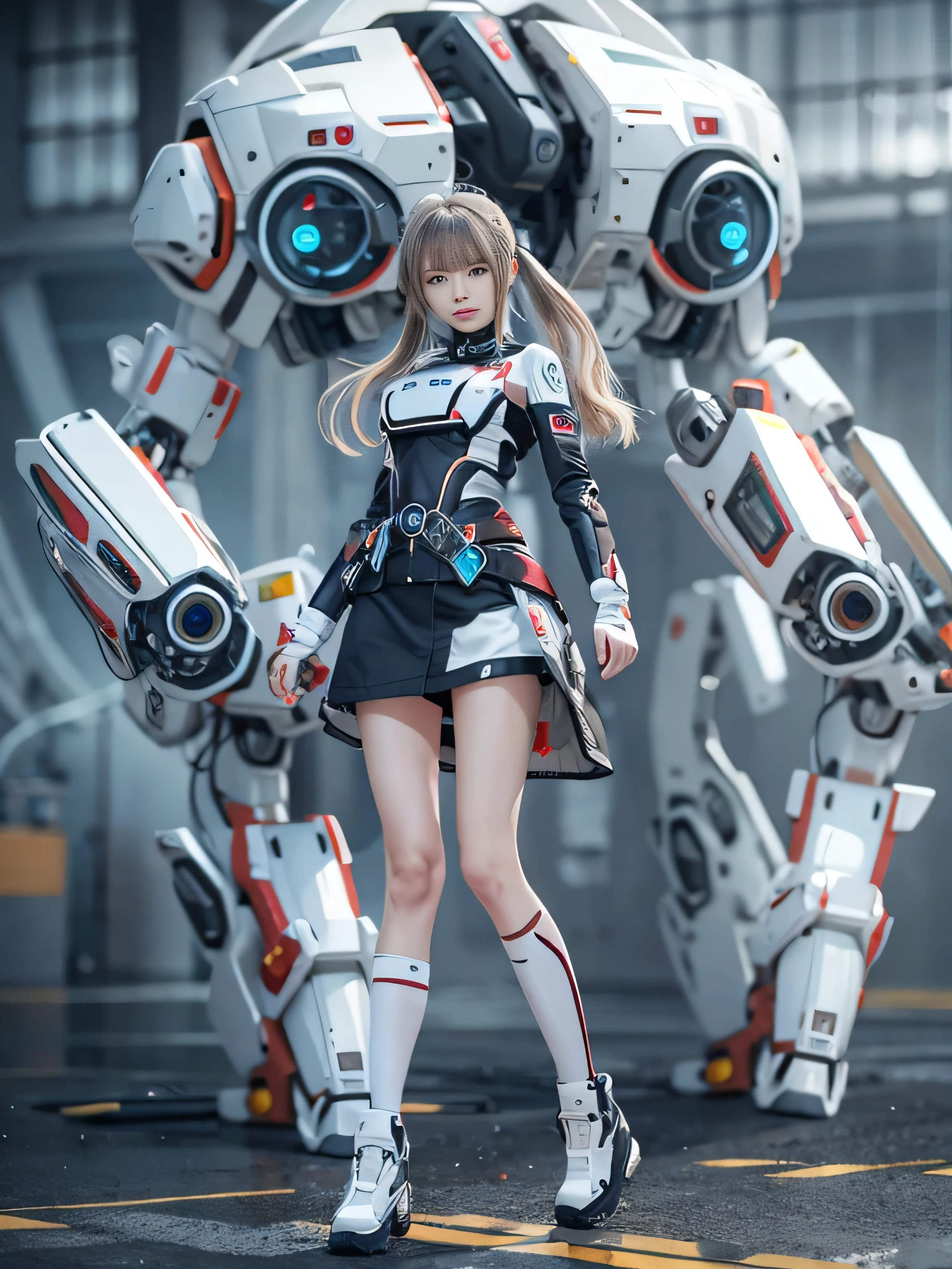 masterpiece, highest quality(:1.2), Very detailed, Japanese Android Girl,slender,Control panel,Mechanical Hand,Robotic arms and legs, Blunt bangs,A revealing white robot body,((Ceramic body with many gaps:1.4)),(Bare skin visible through the gaps:1.4), Side boo boo, Underboo Boo, White long boots,Perfect Cyborg Girl,Charging Spot,She is charging now,blue eyes, Extremely realistic texture, Human-like skin, Realistic Hair, Realistic metal texture, Professional Lighting, (RAW Photos), Realistic, (Portrait photo taken with a 200mm telephoto lens),