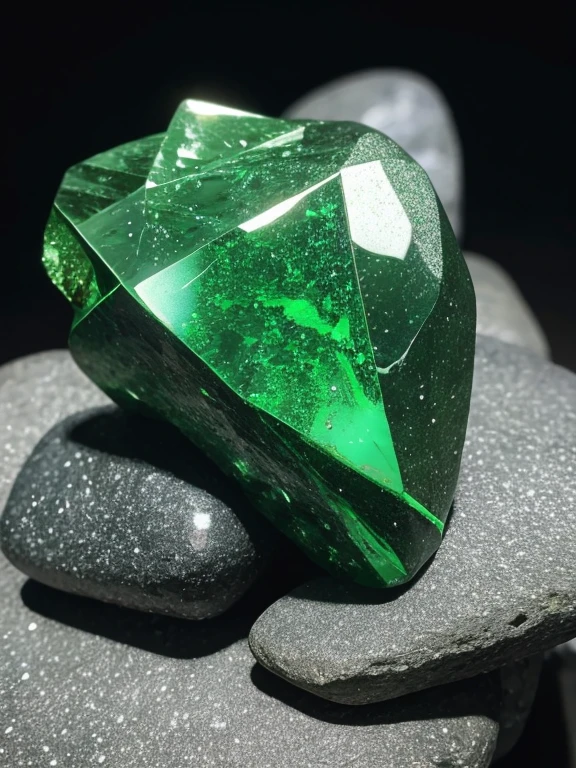 green shiny piece of rock, mineral gemstone