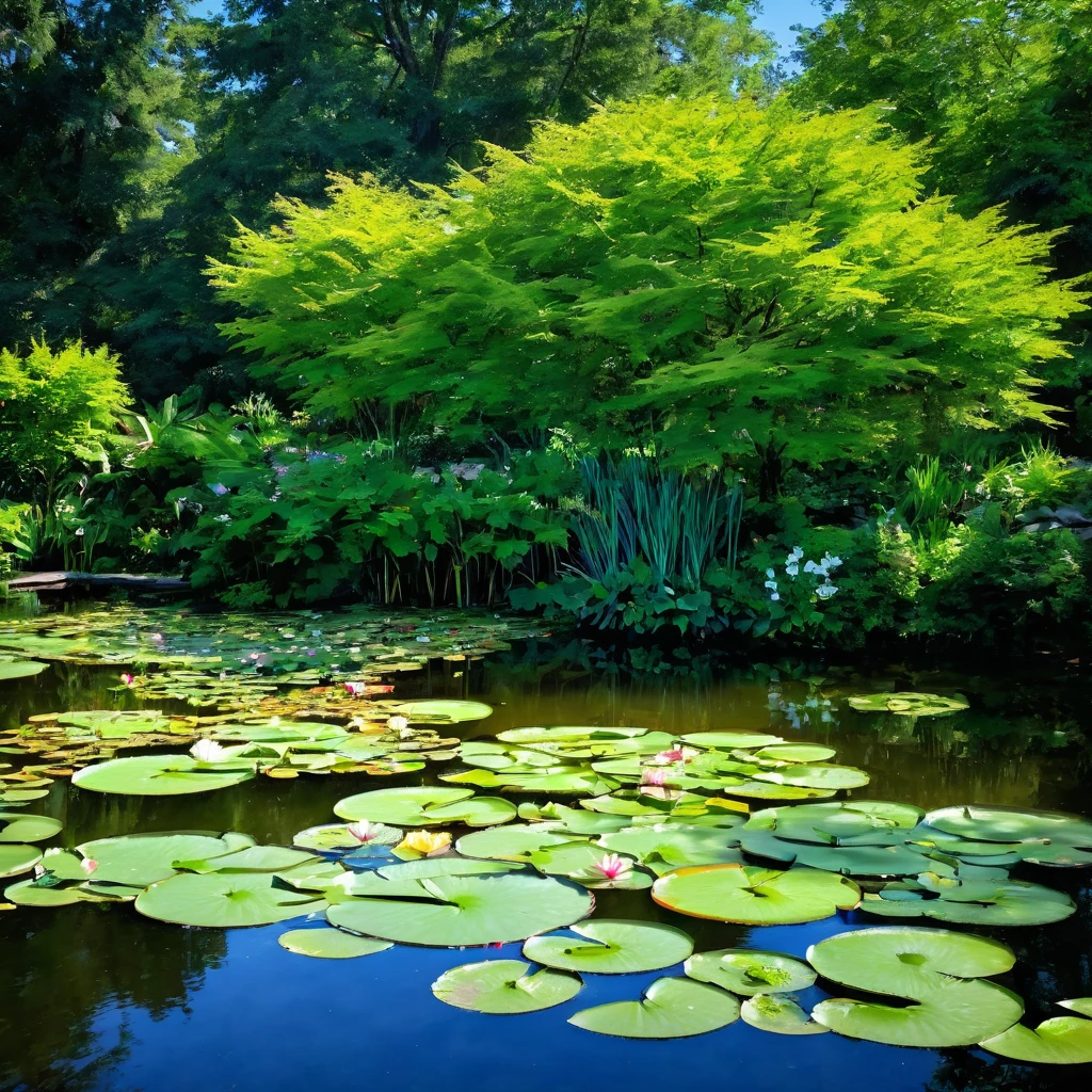 best quality,4k,8k,highres,masterpiece:1.2,ultra-detailed,realistic,photorealistic:1.37,impressionistic,water lilies,soft brushstrokes,vibrant colors,sunlight reflections,rippling water,lush greenery,gentle ripples,floating flowers,subtle textures,peaceful atmosphere,impressionist style,light and shadow contrast,fleeting moments,dappled light,serene garden setting,color harmony,graceful brushwork,ethereal beauty,emotional depth,sensual strokes,visual poetry,impression of nature,splashes of color,visible brush strokes,layered textures,transient effects,reflective pond,blurred edges,sublime tranquility