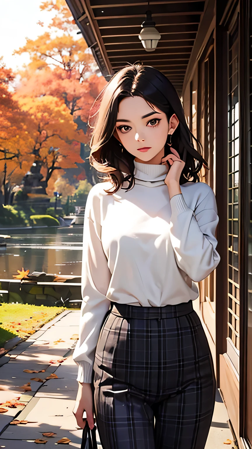 highest quality、High resolution、Detailed Background、(Beautiful face in every detail:1.4)、Anatomically correct、(Detailed facial expressions)、(Detailed eyes:1.2)、20 generation beauties、(Highly detailed face:1.4)、Brown Hair、Black Hair、Bobcut、Braided long hair、Wavy Hairstyle、well-groomed eyebrows、Cute Eye Makeup、Cute Lip Makeup、Autumn leaves around the Japanese garden and temple gate、Cute gestures、Fit on one screen、Calm atmosphere、
(A beautiful woman enjoying the beautiful autumn leaves and autumn scenery:1.5)、
Ueno Park:In a park with beautiful autumn leaves、We especially recommend the area around the pond and the iconic Tokyo Metropolitan Art Museum in Ueno.、
Meiji Jingu Gaien:This vast park features walking paths lined with ginkgo trees and beautiful autumn foliage.、
Jindaiji Temple:You can enjoy beautiful autumn foliage at this ancient temple located along the Tama River.、
generation々Tree Park:A vast park in the city center dotted with beautiful autumn foliage、
Inokashira Park:You can enjoy the autumn leaves at the pond and square in Inokashira Park.、
Choose a turtleneck sweater in a simple cof you wear a tailored jacket over it, you will have a mature look.、For your jacket, choose autumn colors or a checked pattern to make it more stylish.、Wide pants give a mature impression.、
Try pairing your dark-toned pants with a silk blouse or shirt.、
Wearing heeled boots will add a stylish touch to your outfit.、
Pleated skirts are an item that accentuates femininity.、
Balance out your autumn-colored skirt with a simple knit sweater.、For your feet, choose boots or pumps for a more elegant look.、
This knit dress with a warm autumn feel is perfect for grown-up women.、
Turtleneck and hooded designs、Wear boots or loafers on your feet.、
very beautiful