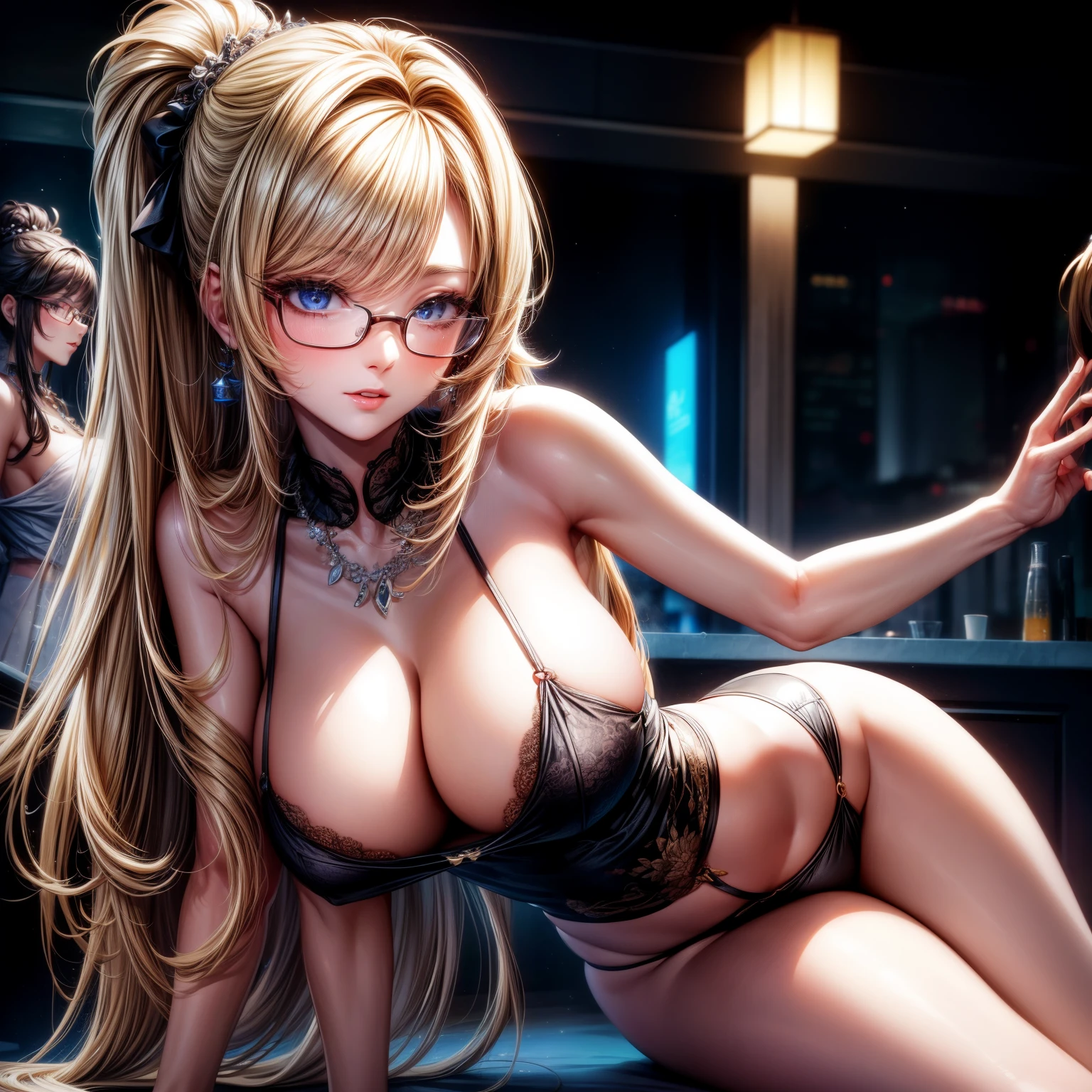 (8k, super detailed, best masterpiece, natural, perfect work of art, perfect female figure), two women, older sister and younger sister, sister, blonde hair, perfect face, (huge), neighbor's wife, woman's hairstyle, elegant wife, mature and exposed, 20 years old, fair skin, messy hair, perfect sexy body, tone, flirt, Very big, Liu Yao, big ass very detailed, young beautiful teacher, teacher, wearing glasses, in a nightclub, in with many sexy and exposed women, hot dance, detailed background, necklace, perfect eyes, small size of t shape