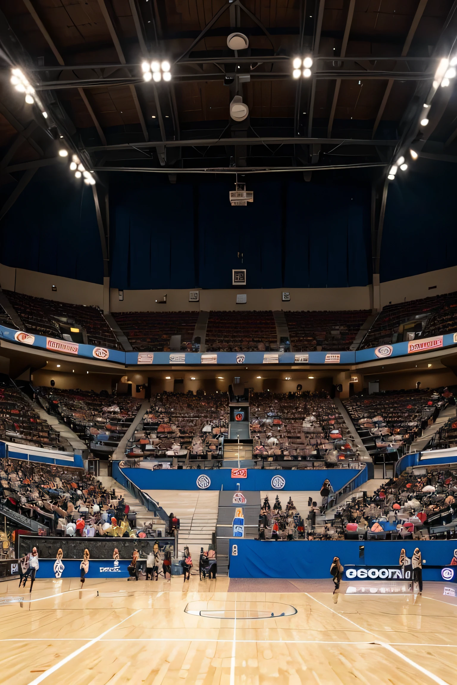Stage with handball fans and the court