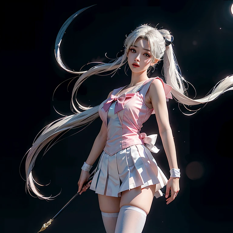 1. (An astonishingly realistic) — An incredibly lifelike portrayal of a woman cosplaying as Usagi Tsukino from Sailor Moon, featuring a high-angle shot that accentuates her striking resemblance to the anime character, with every intricate detail in her transformed costume meticulously captured in 8K ultra-high resolution.

2. (Illustration) — A breathtaking illustration of a cosplay Usagi Tsukino standing at an oblique angle, showcasing her beautiful, softly-lit face with a crescent moon behind her, her iconic bow accessorized and radiant pink makeup that reflects a dreamy appeal