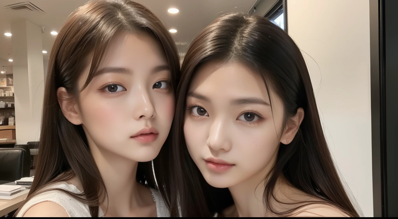 ((8k、Raw photo、highest quality、masterpiece)、(Realistic)、(highest quality)、(Best Shadow)、(Best illustrations)、Young Solo、Intellectual beauty、Detailed face、Perfect Proportions、barefoot、Sexy秘書、office、suit、solid、、The best texture、welcome、Beautiful Skin、Fashionable hairstyles、Long Hair、Cool and cute、company employee、short hair、double eyelid、Modeled、Sexy、Japanese、Photographed inside the cafe
