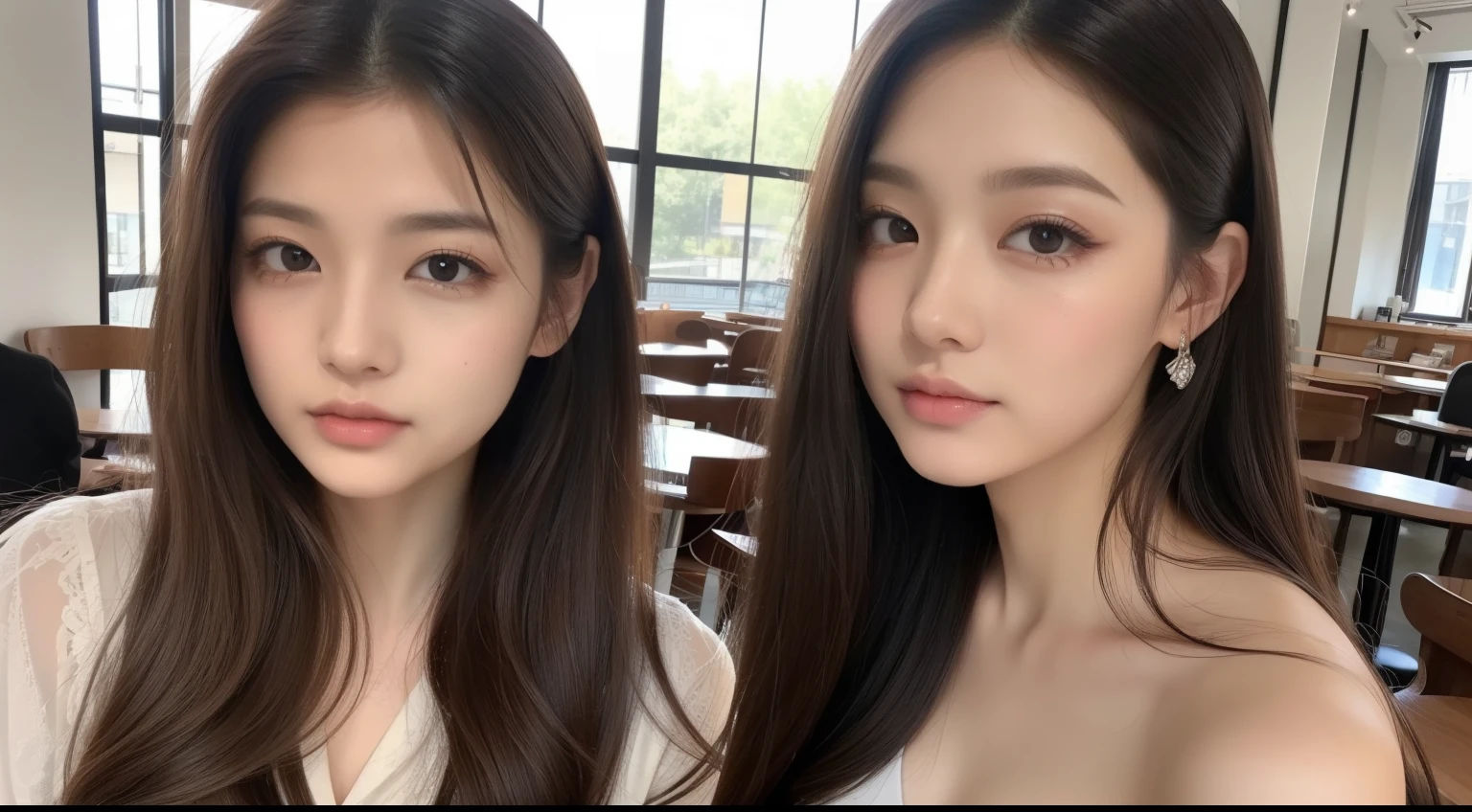 ((8k、Raw photo、highest quality、masterpiece)、(Realistic)、(highest quality)、(Best Shadow)、(Best illustrations)、Young Solo、Intellectual beauty、Detailed face、Perfect Proportions、barefoot、Sexy秘書、office、suit、solid、、The best texture、welcome、Beautiful Skin、Fashionable hairstyles、Long Hair、Cool and cute、company employee、short hair、double eyelid、Modeled、Sexy、Japanese、Photographed inside the cafe
