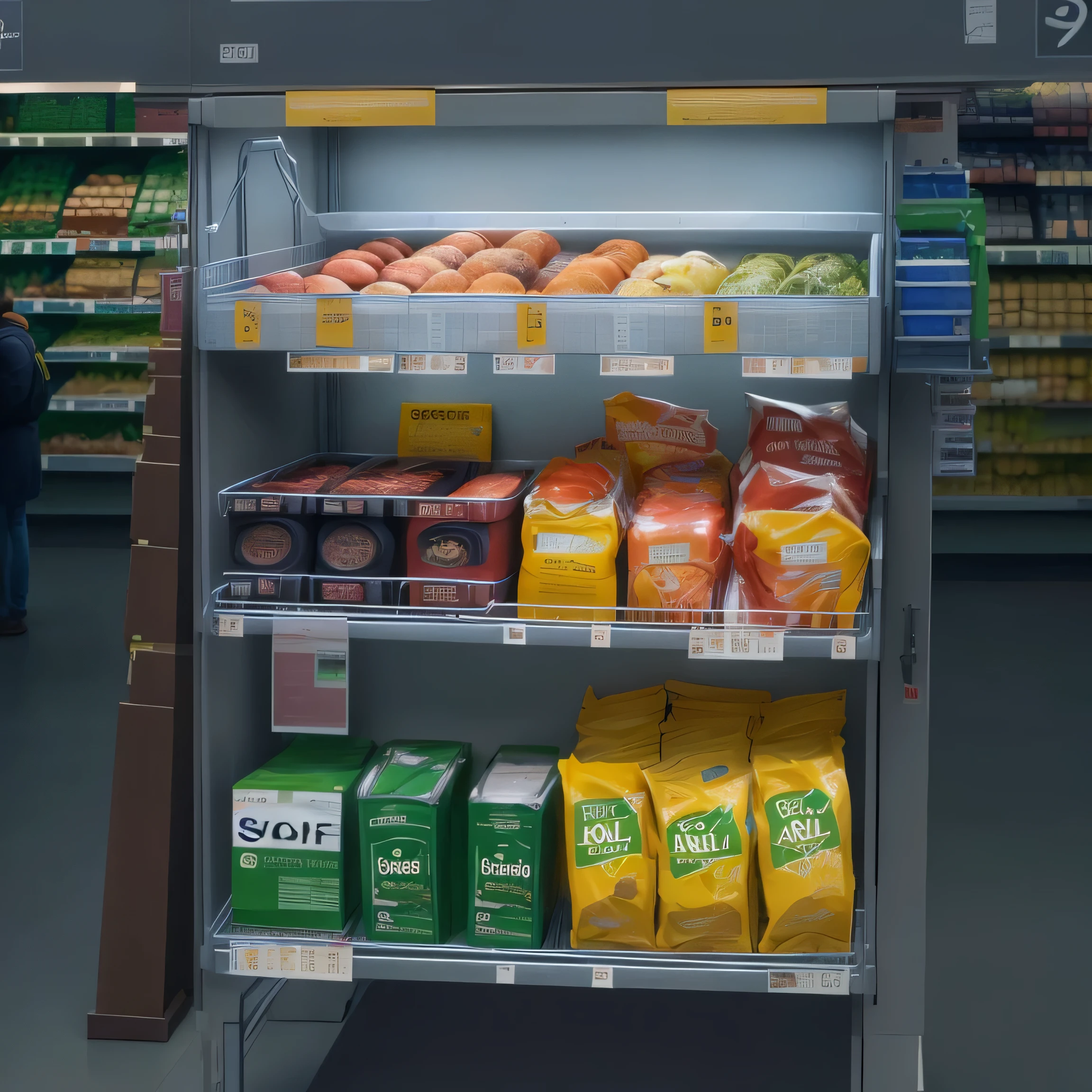 Rack with products and goods in a supermarket