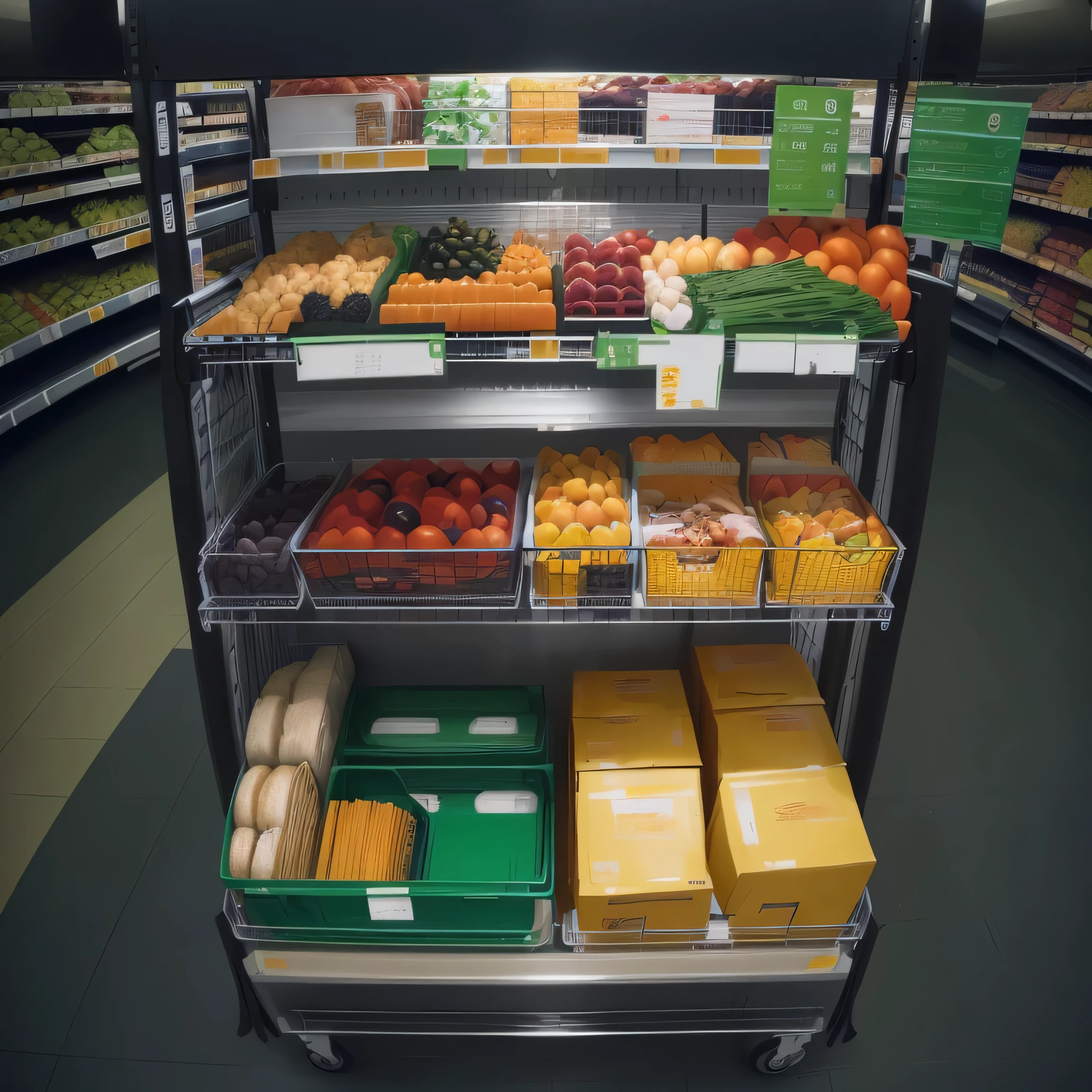 Rack with products and goods in a supermarket