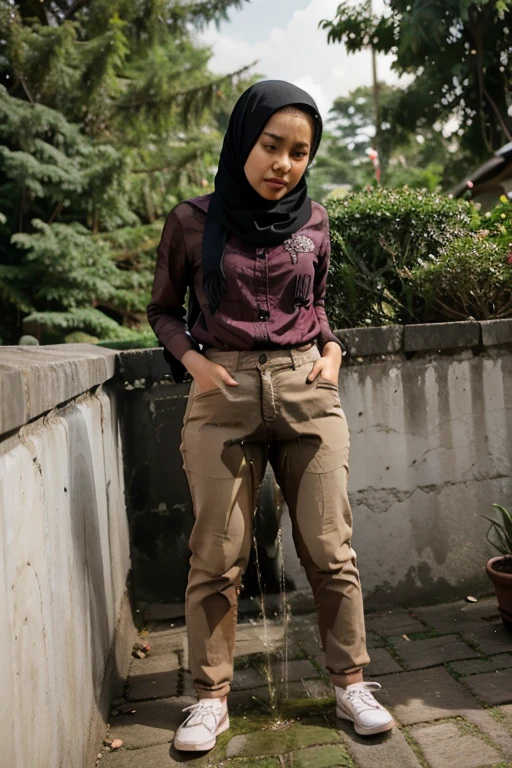 Indonesia hijab girl urinating pants